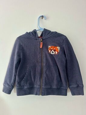 Mini Boden Red Panda Embroidered Cotton Zip-Through Hoodie Sweatshirt 3-4 yrs
